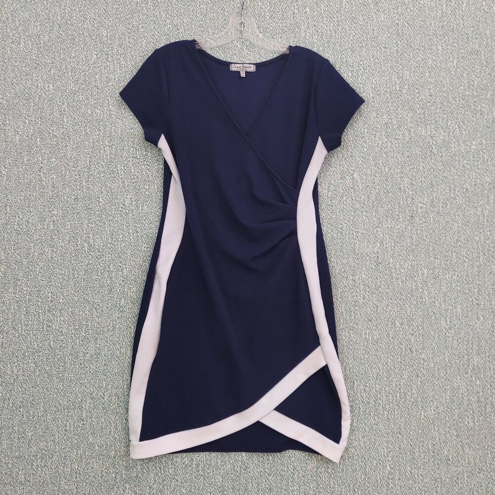Blue & White Faux Wrap Dress, Crave Fame, sz XL